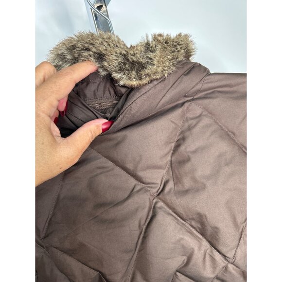 Eddie Bauer XS Quilted Brown Jacket W/ Faux Fur Collar Premium Goose Down - Picture 6 of 8